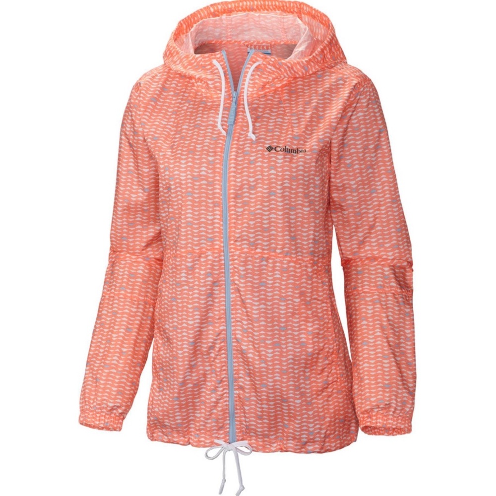 Columbia Neon Orange‎ Retro 90’s Printed Flash Forward Windbreaker Rain Outdoors